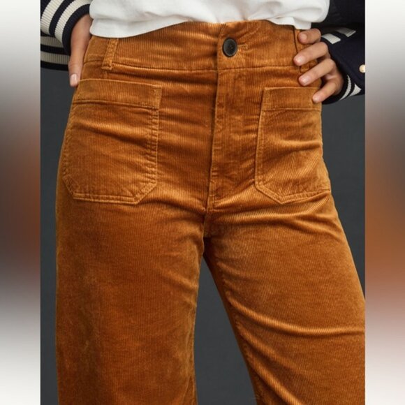 Maeve Anthropologie The Colette Corduroy Crop Wide Leg pants Size 32 Caramel - Picture 4 of 16